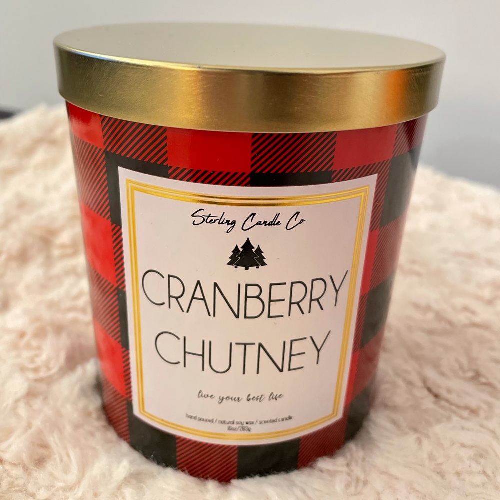 Christmas Decor Candle - Gold/Red Flannel Print